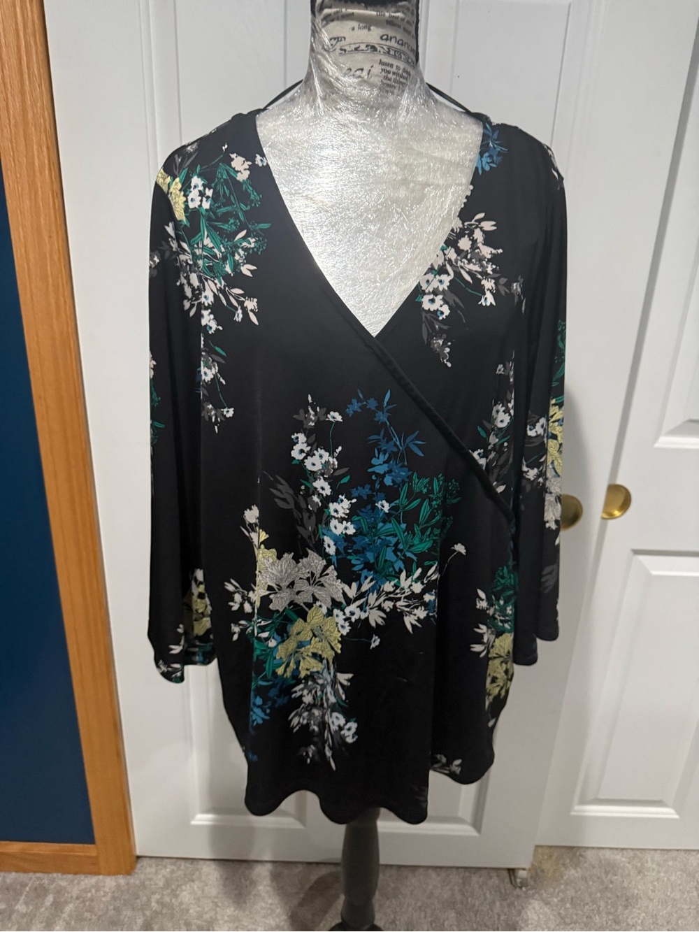 Style & Co. Black Floral Wrap-Style V-Neck Blouse